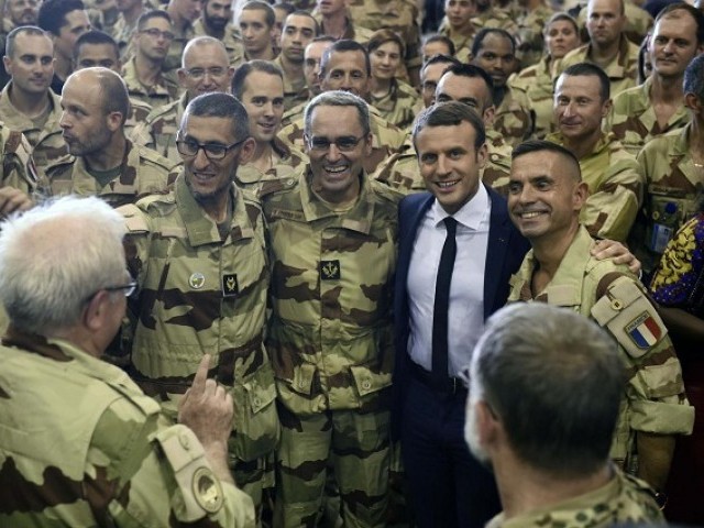 French President Emmanuel Macron visits French troops in Africa's Sahel region in Gao, northern Mali, on May 19, 2017. PHOTO: REUTERS/FILE