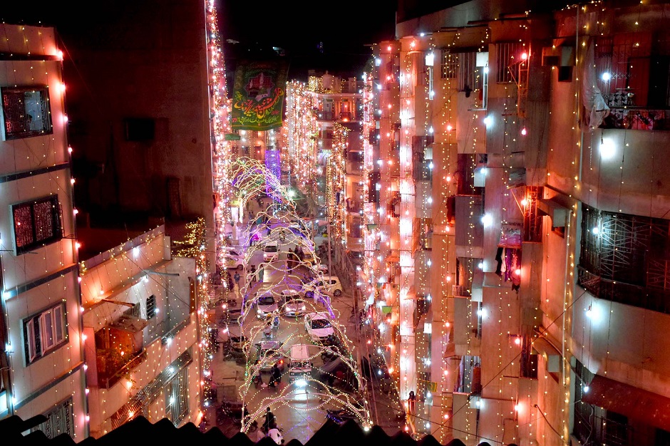 A beautiful illuminated view of street located in Saddar, Karachi on Saturday. PHOTO: PPI