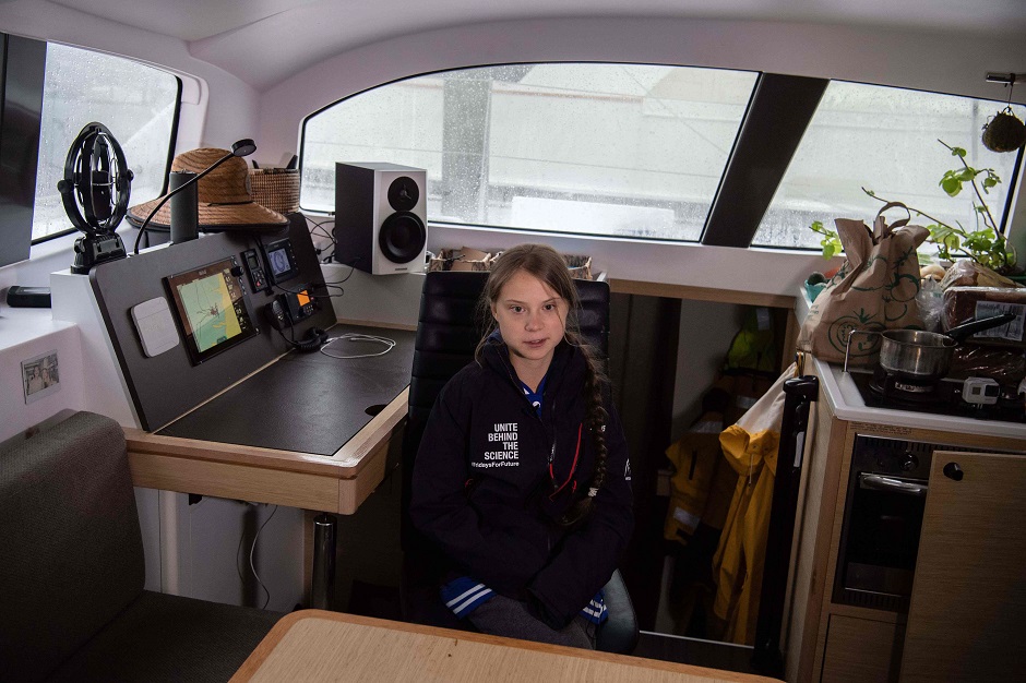 Thunberg speaks to AFP during an interview aboard La Vagabonde, the boat she will be taking to return to Europe. PHOTO: AFP