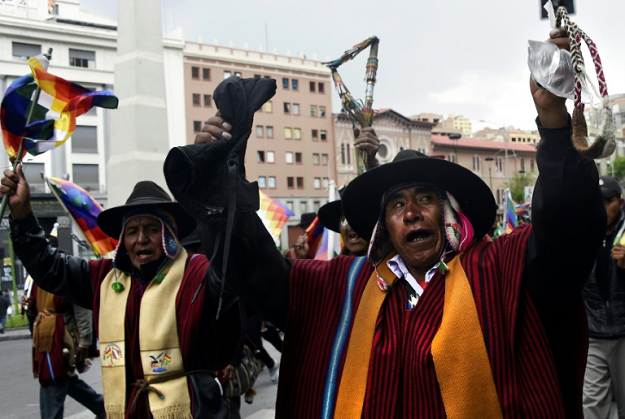 Supporters of Bolivian ex-president Evo Morales demonstrate in La Paz. PHOTO: AFP
