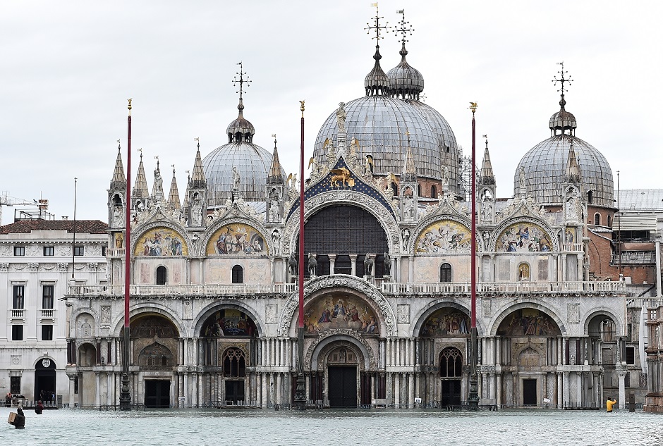 A general view of the St. Mark's Basilica, as high tide reaches peak, in Venice. PHOTO: Reuters