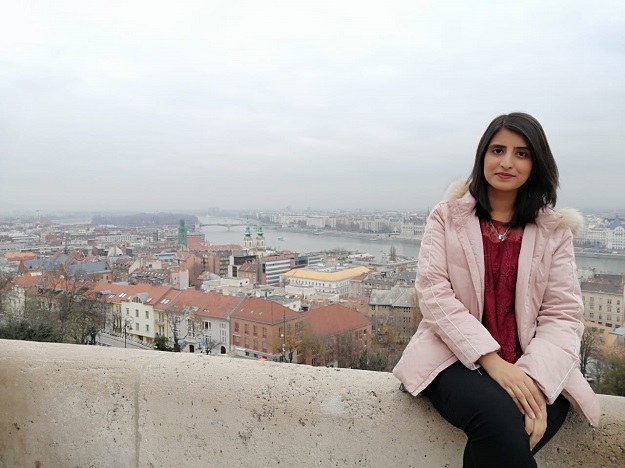 Misbah Hamid at one of the monuments in Budapest with the River Danube in the background. PHOTO: Facebook/Misbah Hamid