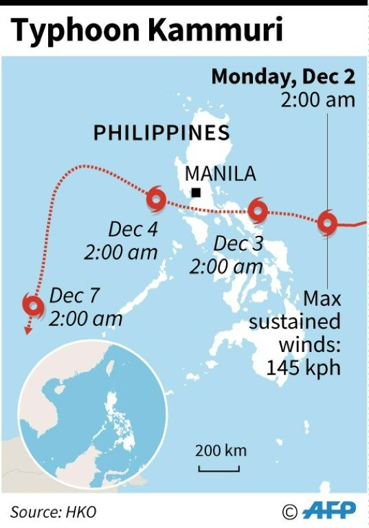 Map showing the path of Typhoon Kammuri as it heads towards the Philippines on Monday. PHOTO: AFP