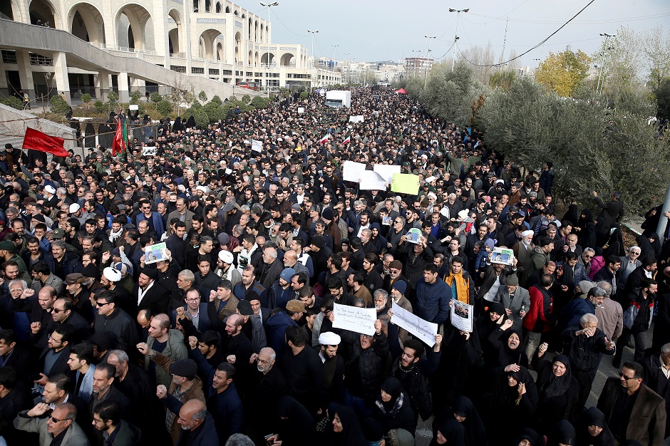 Demonstrators attend a protest against the assassination of the Iranian Major-General Qassem Soleimani. PHOTO: REUTERS