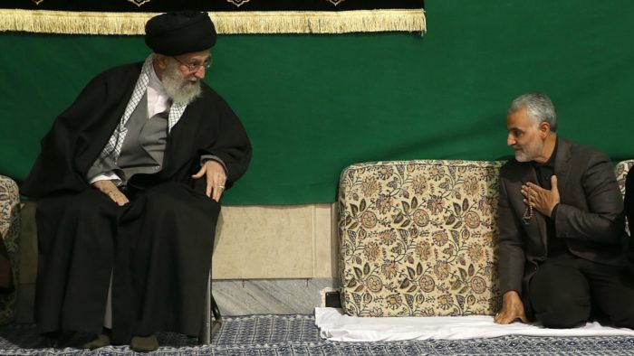 An AFP file photo of Iran's Supreme Leader Ayatollah Khomeini with Qaseem Soleimani. 