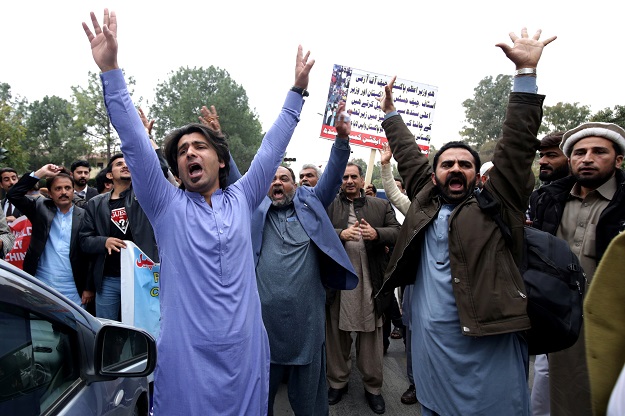 Parents of Pakistani students, who are stuck in the locked down province at the center of China's coronavirus outbreak, demand evacuation of their children during a protest in Islamabad, Pakistan February 19, 2020. PHOTO: REUTERS