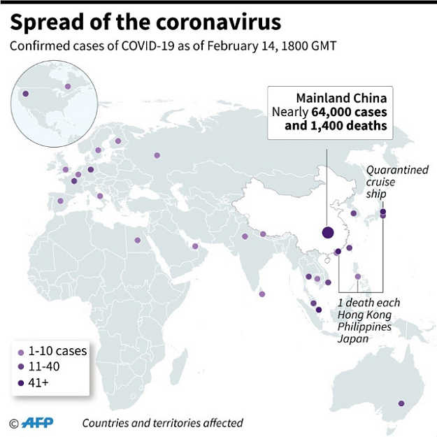 Countries or territories with confirmed cases and total deaths from the new coronavirus (COVID-19). PHOTO: AFP