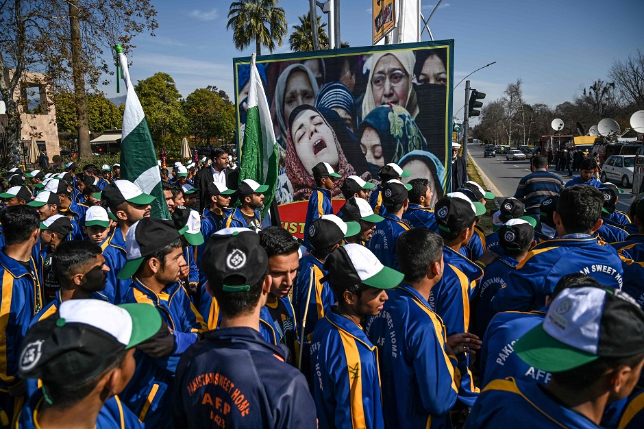 Protesters march during a demonstration to mark Kashmir Solidarity Day in Islamabad. PHOTO: AFP