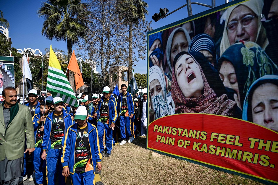 Protesters march during a demonstration to mark Kashmir Solidarity Day in Islamabad. PHOTO: AFP