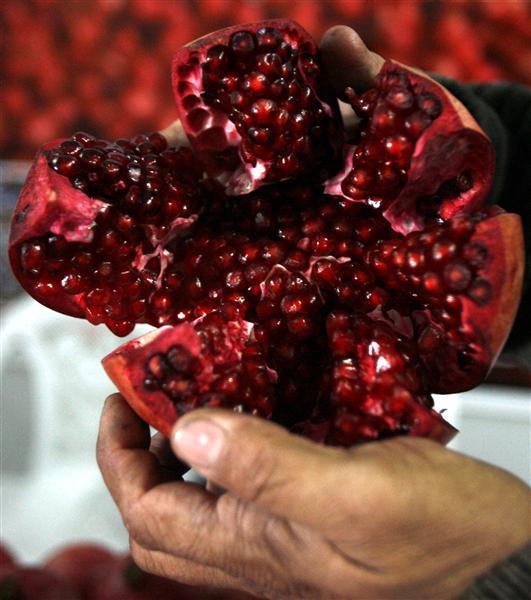 An Afghan seller displays produce for sale during the World Pomegranate Fair in Kabul. PHOTO: REUTERS