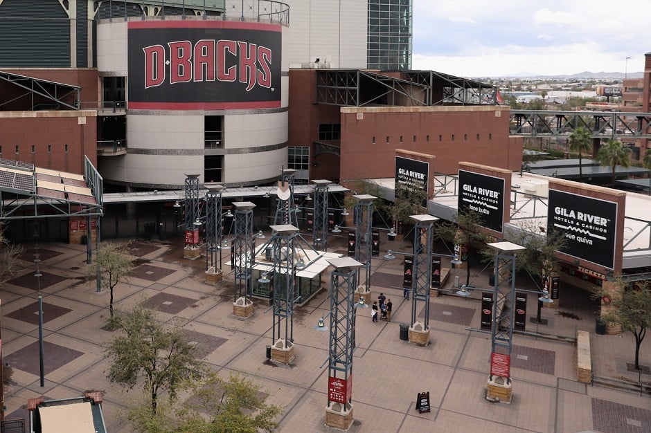 PHOENIX, ARIZONA - MARCH 12: Chase Field, home of the Arizona Diamondbacks, is shown on March 12, 2020 in Phoenix, Arizona. Many professional and college sports are canceling or postponing games due to the ongoing Coronavirus (COVID-19) outbreak. PHOTO: AFP