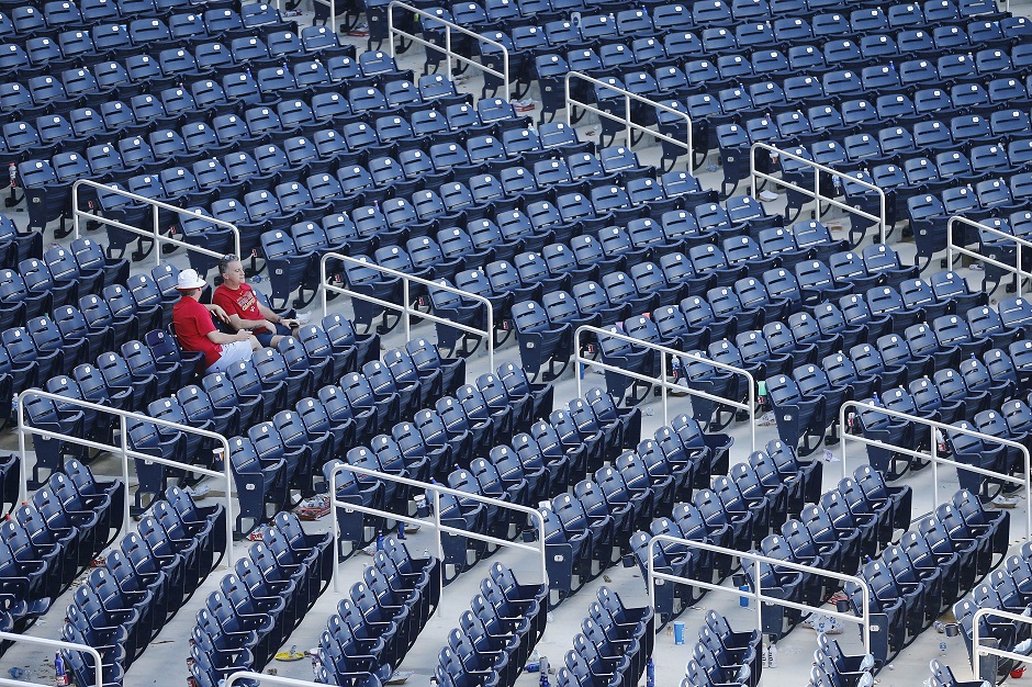 : Fans look on from their seats after a Grapefruit League spring training game between the Washington Nationals and the New York Yankees at FITTEAM Ballpark of The Palm Beaches on March 12, 2020 in West Palm Beach, Florida. The MLB suspended the remaining spring training games due to the ongoing threat of the Coronavirus (COVID-19) outbreak. . PHOTO: AFP