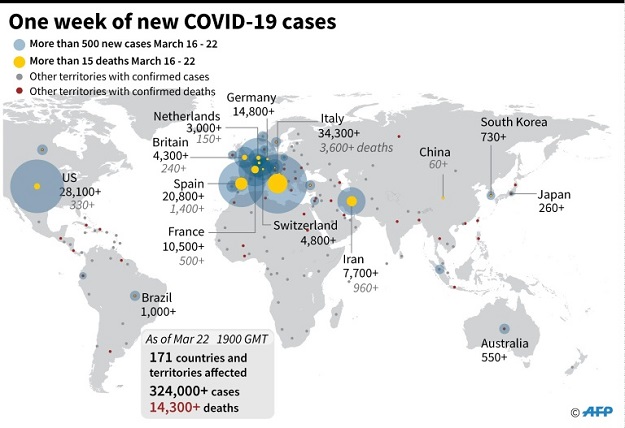 One week of new COVID-19 cases. PHOTO: AFP 