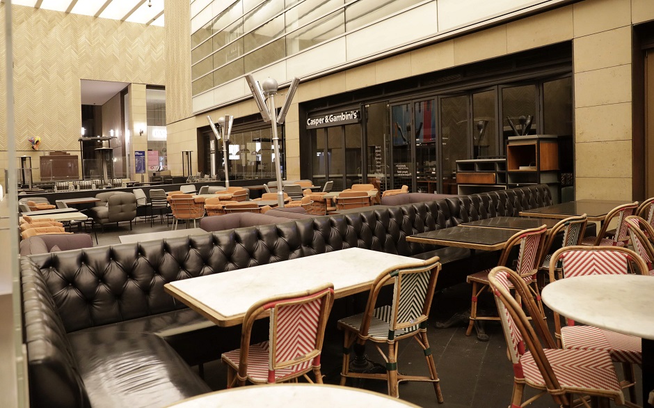 A photograph taken on March 12, 2020 shows an empty coffe shop in the Lebanese capital Beirut's downtown district, after measures were taken in order to prevent the spread of the coronavirus COVID-19. PHOTO: AFP