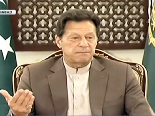 Prime Minister Imran Khan addresses the media in Islamabad. SCREENGRAB