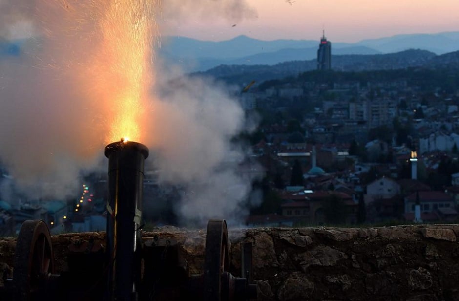 mid a national lockdown, a cannon overlooking Sarajevo's Old Town is fired on at sunset to mark the beginning of the holy Muslim month of Ramadan in Bosnia-Herzegovina. PHOTO: AFP