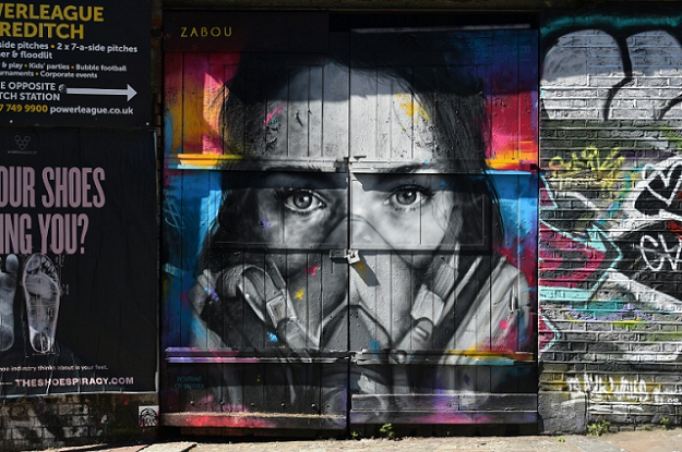 A mural by French street artist Zabou in East London. PHOTO: AFP